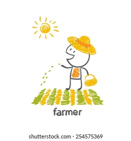 farmer sows the seed on the field illustration