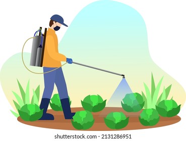 farmer spraying pesticide in the garden, chemical spraying, pest control for garden and plant