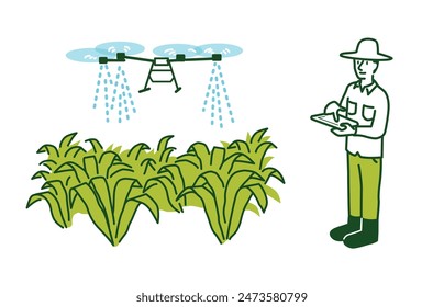 Farmer spraying water with a drone