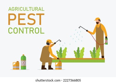 Farmer sprays pesticide 2d vector illustration concept for banner, website, illustration, landing page, flyer, etc svg