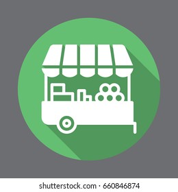 Farmer stall flat icon. Round colorful button, circular vector sign with long shadow effect. Flat style design
