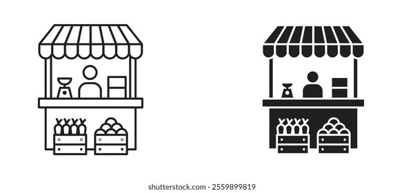 Farmer stall Icon set in black color for ui designs