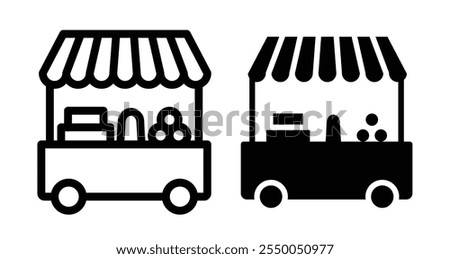 Farmer stall Icon set in black filled and line.