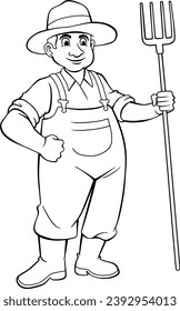 farmer standing line vector illustration isolated on white background