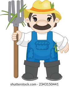 Agricultor de pie con horquilla