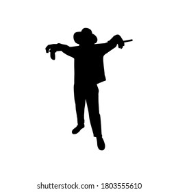 The farmer standing posing with hoe. Silhouette vector design. Gardener, field, agriculture. 