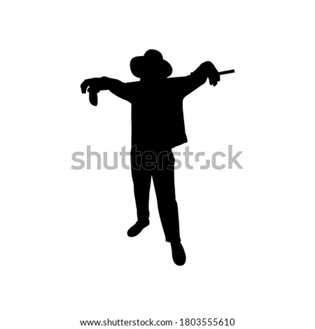 The farmer standing posing with hoe. Silhouette vector design. Gardener, field, agriculture. 