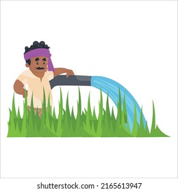 Farmer is standing with water tubewell. Vector graphic illustration. Individually on a white background.