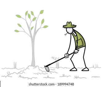 Farmer stick figure working 