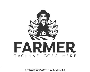 farmer stylized portrait, organic products logo template