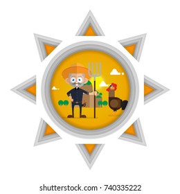 Farmer in the sun paper cut vector illustration