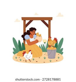 Farmer surrounded by chickens Flat Vector Illustration EPS 10 File 