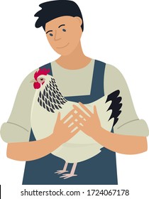 Farmer with Sussex hen Flat vector illustration Chicken Breeds Poultry farming set