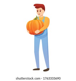 Farmer take big pumpkin icon. Cartoon of farmer take big pumpkin vector icon for web design isolated on white background