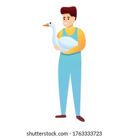 Farmer take goose icon. Cartoon of farmer take goose vector icon for web design isolated on white background