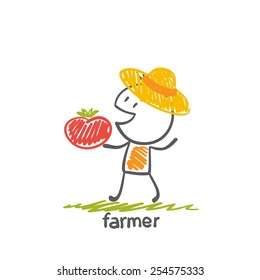 farmer with tomato illustration