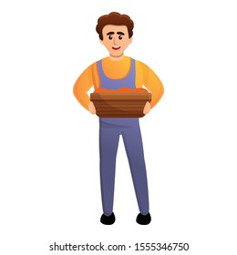 Farmer tomato wood box icon. Cartoon of farmer tomato wood box vector icon for web design isolated on white background