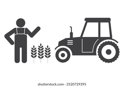 farmer with tractor amd wheat field icon