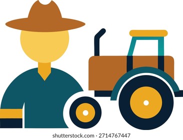 Granjero con tractor Icono plano Ilustración agricultura rural