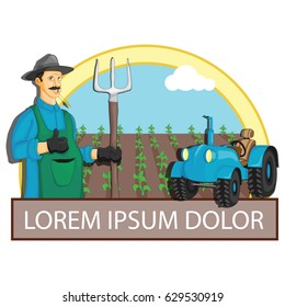 Farmer with a tractor on a farm background