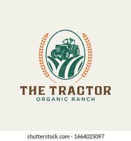 Farmer Tractor Organic Ranch Logo Design.