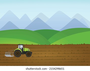 Bauernschlepper pflügen. Vektorgrafik