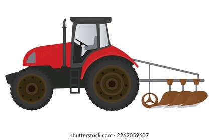 Farmer tractor plowing. vector illustration