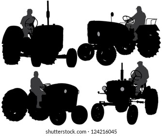 Farmer Tractor Silhouette on white background