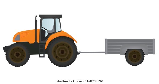 Farmer tractor with trailer. vector