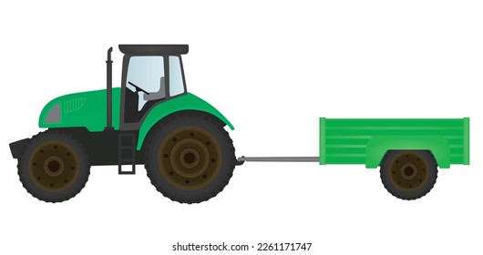 Farmer tractor with trailer. vector