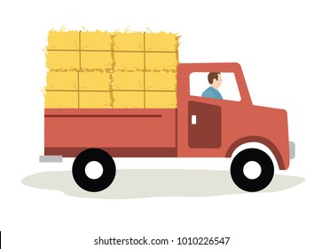 farmer truck loaded with hay