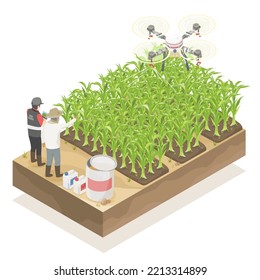 farmer use fertilizer and pesticide sprayer agricultural drone service for smart farming to safe life pest control technology isometric svg