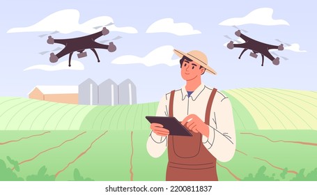 Farmer uses drone for agricultural purposes