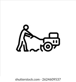 farmer using power tiller outline icon. farm activity line art illustration.