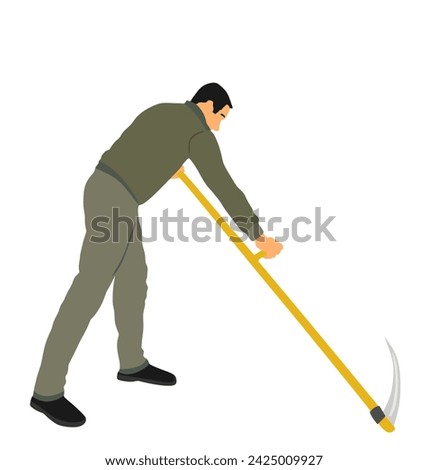 Similar – Image, Stock Photo Scythes; a man with a scythe in the garden.