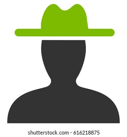 Farmer vector icon. Flat bicolor eco green and gray symbol. Pictogram is isolated on a white background. Designed for web and software interfaces.