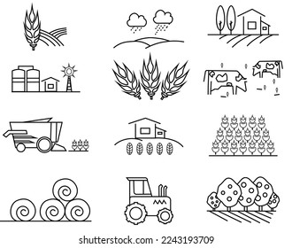 Farmer vector icons. Collection of farming related line icons. Agriculture and Farming line icons set.