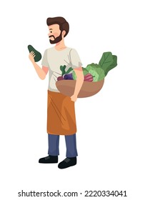 farmer with vegetables in basket character