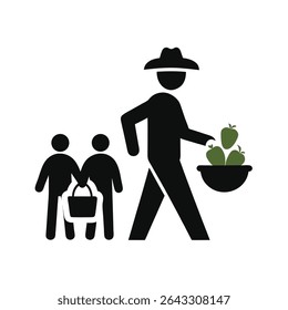 Farmer Walking Carrying Basket of Vegetables