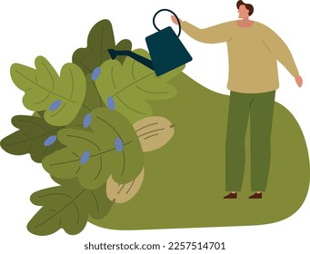 farmer is watering the vegetable garden. plant care. harvest concept.flat vector illustration.