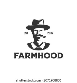 Farmer wearing hat portrait style logo inspiration