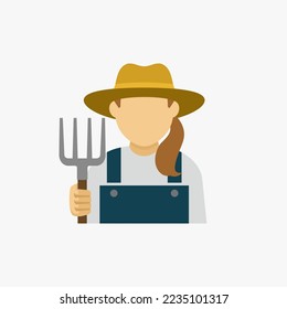 Farmer Woman Holding Pitchfork Avatar Vector Icon 