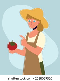 farmer woman holds apple organic fruit