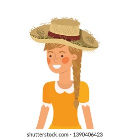 farmer woman with straw hat