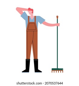 farmer worker with rake character