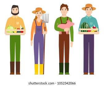 Farmer workers people character agriculture person profession farming life vector illustration.