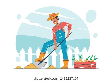 Agricultor Trabajando en Agricultura Vector
