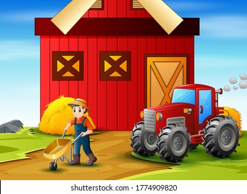 Farmer working at the farm landscape