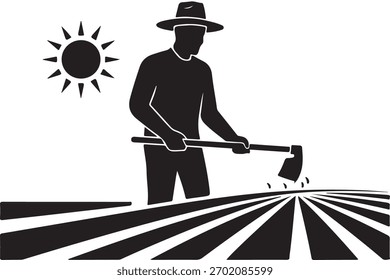 Bauernarbeitsfeld unter Sun Silhouette