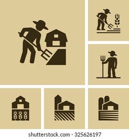 Farmer Working In Field Vector Farm Icon 